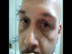Putting crap in his mouth, bald scat homosexual